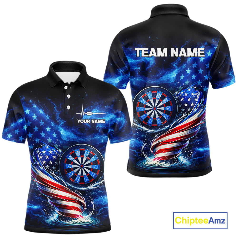 American Flag Dartboard Tornado Men Darts Polo Shirt Custom Patriotic Funny Dart Team Jerseys NYN2525