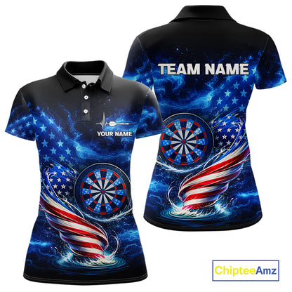 American Flag Dartboard Tornado Women Darts Polo Shirt Custom Patriotic Funny Dart Team Jerseys NYN2525