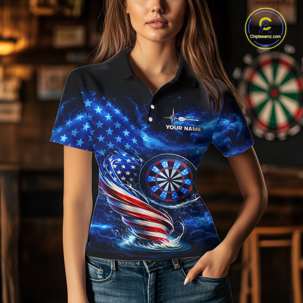 American Flag Dartboard Tornado Women Darts Polo Shirt Custom Patriotic Funny Dart Team Jerseys NYN2525