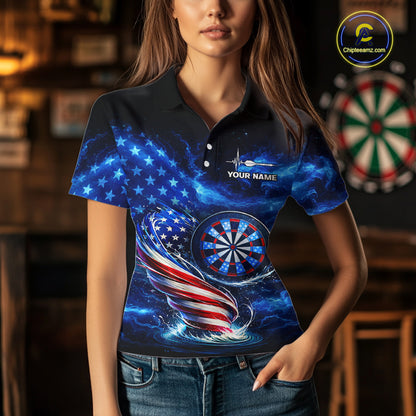 American Flag Dartboard Tornado Women Darts Polo Shirt Custom Patriotic Funny Dart Team Jerseys NYN2525
