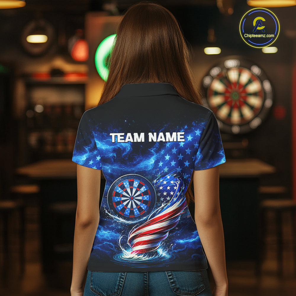 American Flag Dartboard Tornado Women Darts Polo Shirt Custom Patriotic Funny Dart Team Jerseys NYN2525