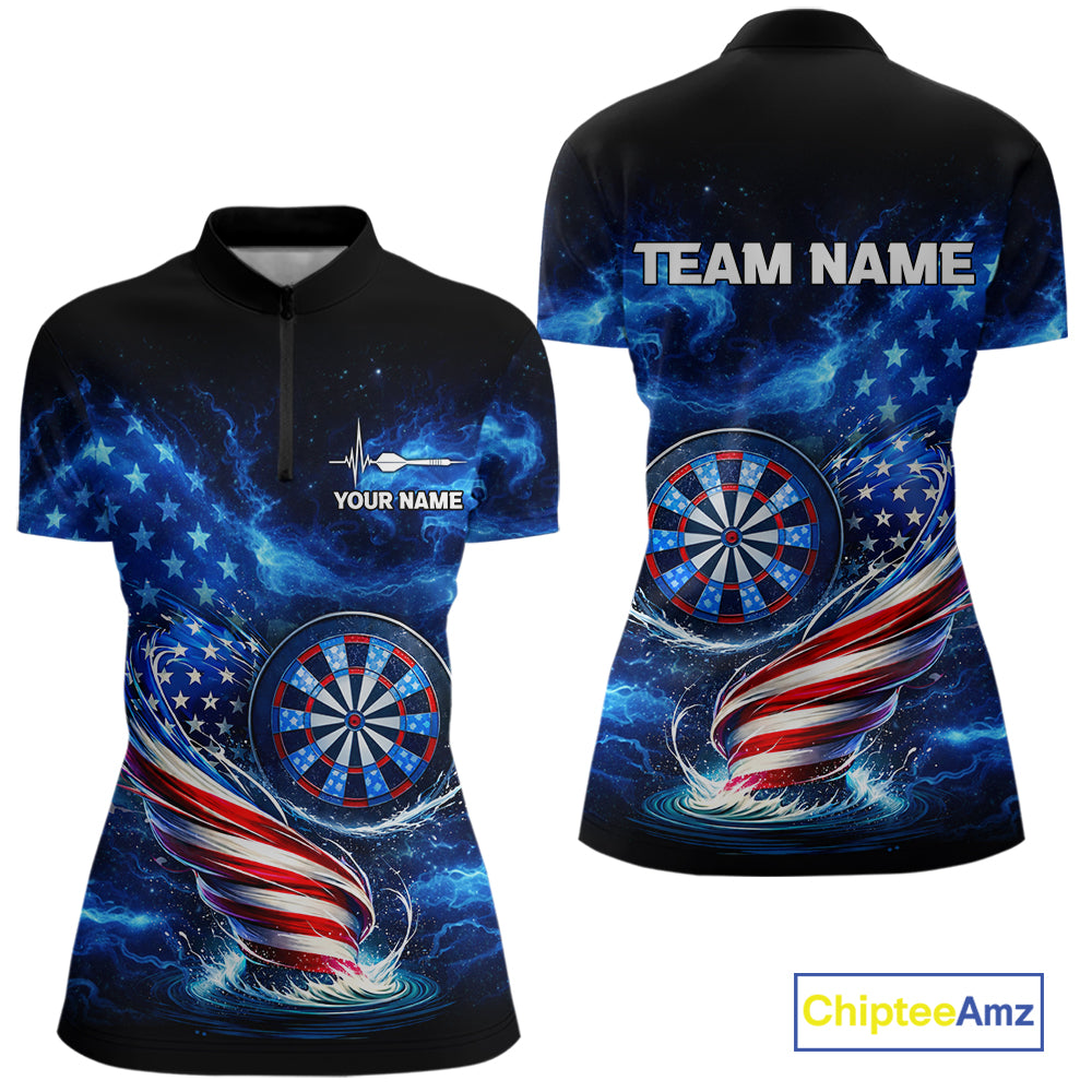 American Flag Dartboard Tornado Women Darts Quarter-Zip Shirt Custom Patriotic Funny Dart Team Jerseys NYN2525