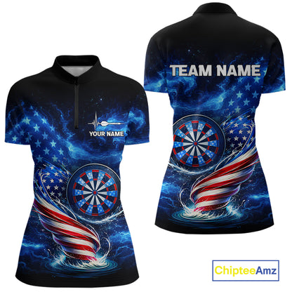 American Flag Dartboard Tornado Women Darts Quarter-Zip Shirt Custom Patriotic Funny Dart Team Jerseys NYN2525