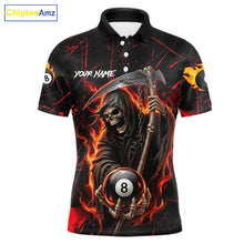 Load image into Gallery viewer, Fire Flame 8 Ball Pool Men Billiard Shirt Custom Red Grunge Grim Reaper Billiard Jersey For Pooler NYN3087
