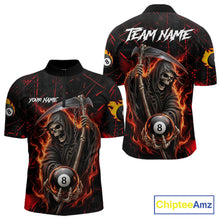 Load image into Gallery viewer, Fire Flame 8 Ball Pool Men Billiard Shirt Custom Red Grunge Grim Reaper Billiard Jersey For Pooler NYN3087