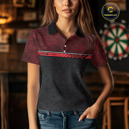 Women’s Custom Darts Shirt With Flaming Darts & Skulls And Crimson Halftone Pattern NYN0314