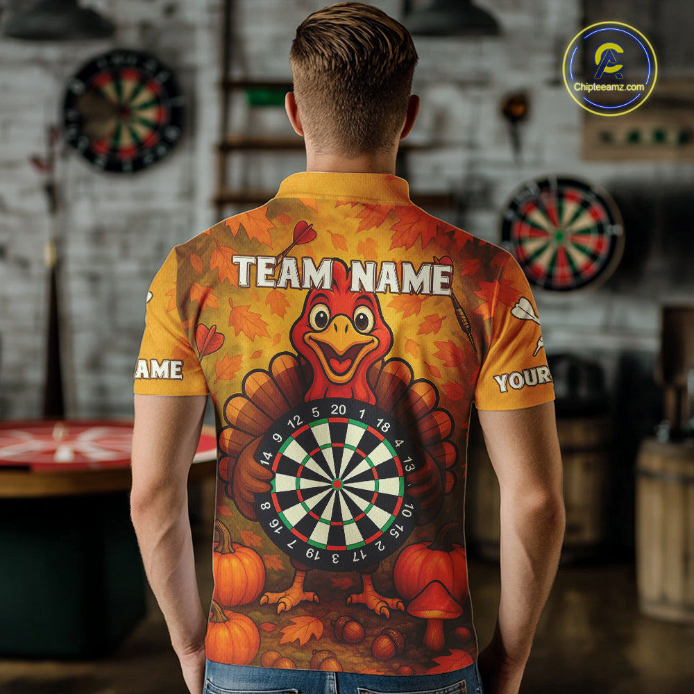 Custom Funny Turkey Dartboard Dart Polo Shirt For Men Autumn Thanksgiving Dart Jersey NYN1457
