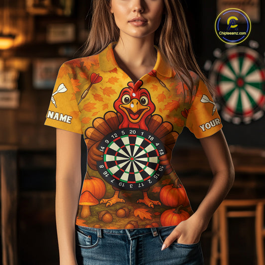 Custom Funny Turkey Dartboard Dart Polo Shirt For Women Autumn Thanksgiving Dart Jersey NYN1457