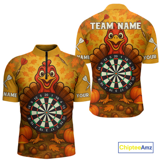 Custom Funny Turkey Dartboard Dart 1/4-Zip Shirt For Men Autumn Thanksgiving Dart Jersey NYN1457