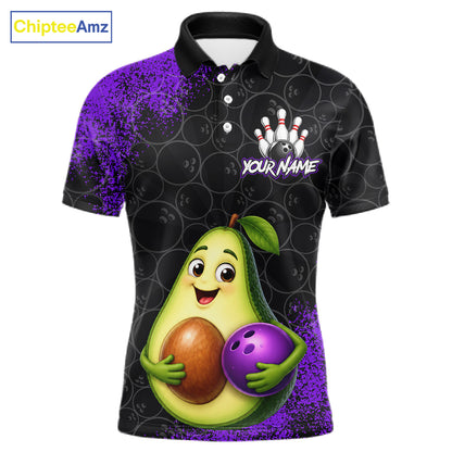 Purple Grunge Bowling Ball Pattern Jersey Custom Funny Avocado Bowling Polo 1/4-Zip Shirt For Men NYN4528