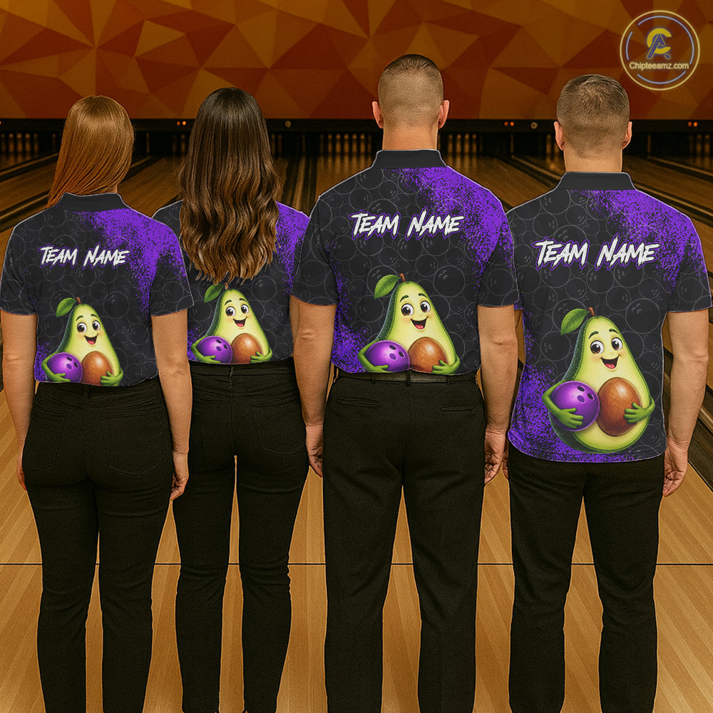 Purple Grunge Bowling Ball Pattern Jersey Custom Funny Avocado Bowling Polo 1/4-Zip Shirt For Men NYN4528