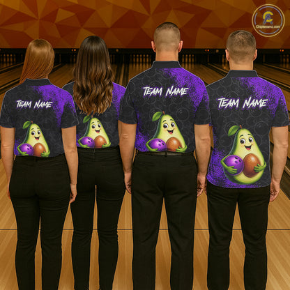 Purple Grunge Bowling Ball Pattern Jersey Custom Funny Avocado Bowling Polo 1/4-Zip Shirt For Men NYN4528