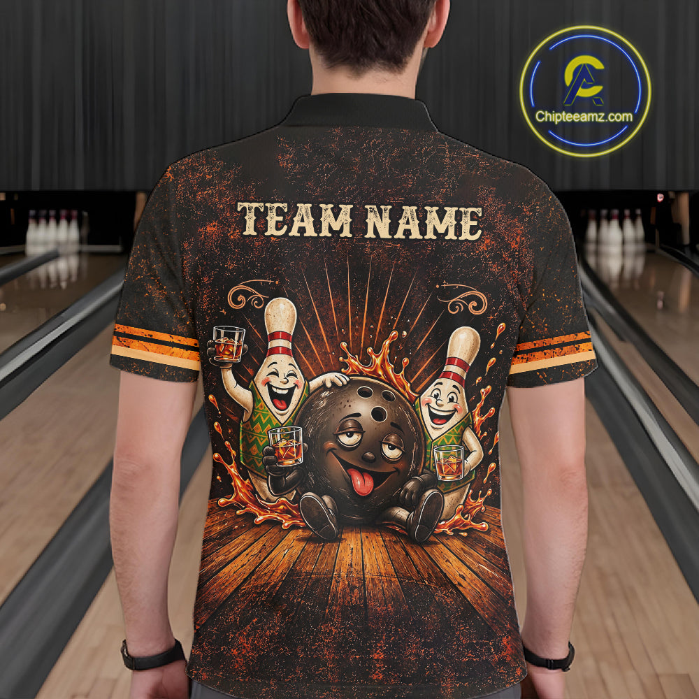 Drunk Retro Bowling Shirt For Men Custom Funny Whiskey Bowling Team League Bowler Drinking Gift NYN4537