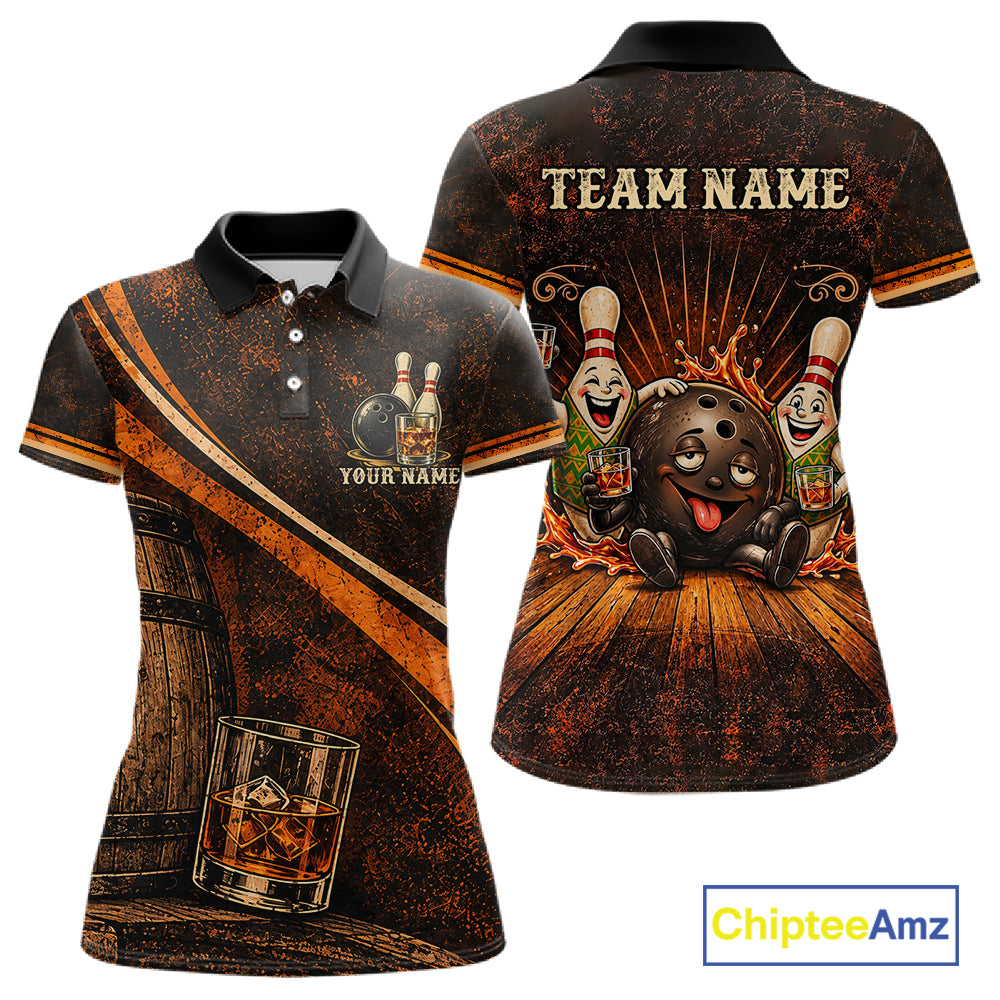 Drunk Retro Bowling Shirt For Women Custom Funny Whiskey Bowling Team League Bowler Drinking Gift NYN4537