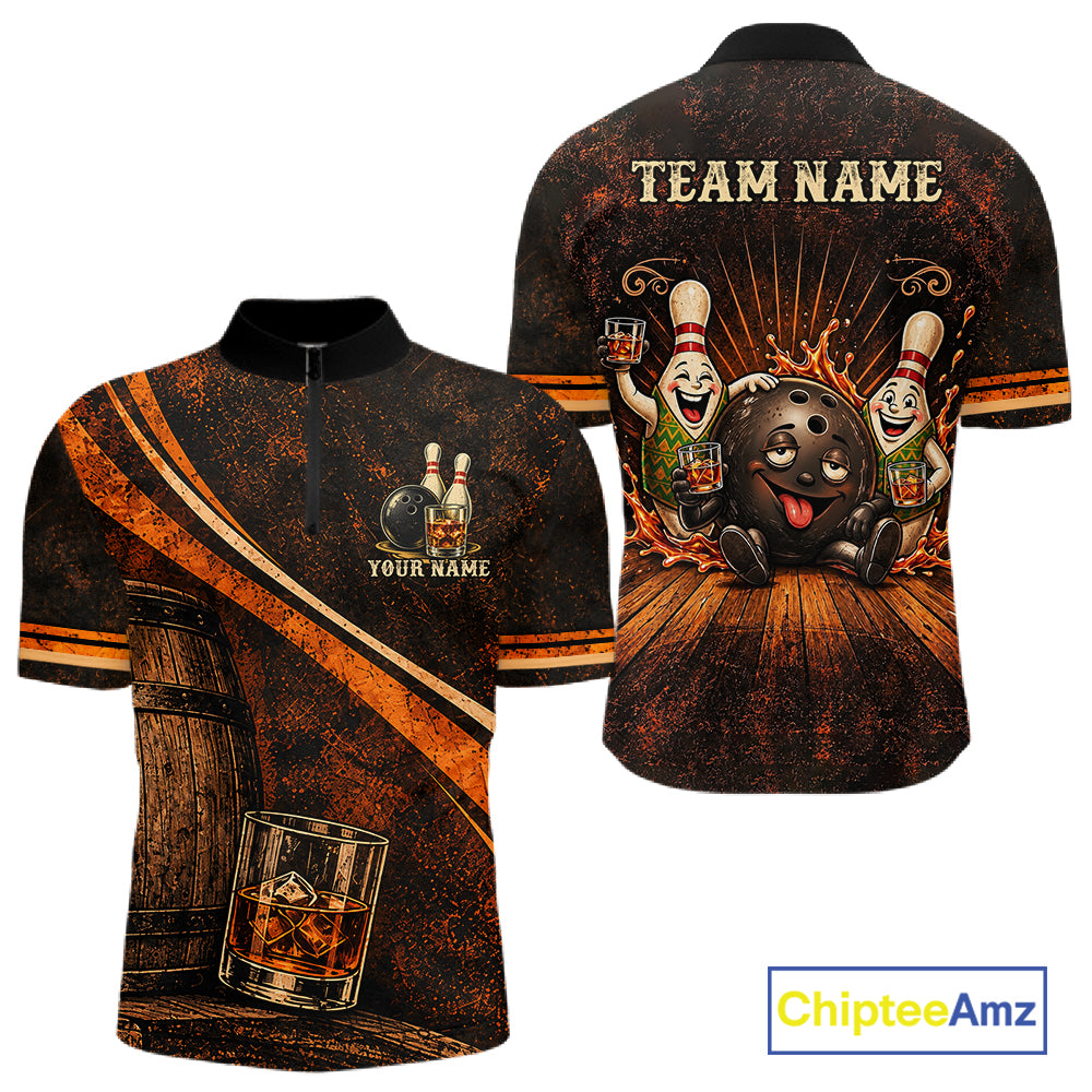Drunk Retro Bowling Shirt For Men Custom Funny Whiskey Bowling Team League Bowler Drinking Gift NYN4537
