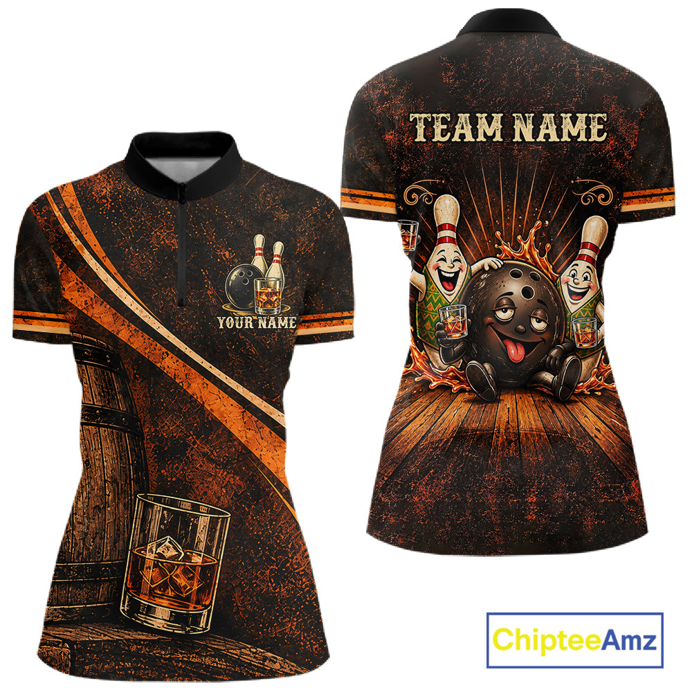 Drunk Retro Bowling Shirt For Women Custom Funny Whiskey Bowling Team League Bowler Drinking Gift NYN4537
