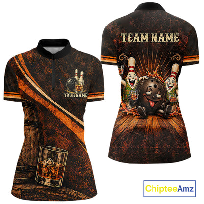 Drunk Retro Bowling Shirt For Women Custom Funny Whiskey Bowling Team League Bowler Drinking Gift NYN4537