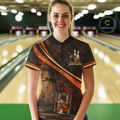 Drunk Retro Bowling Shirt For Women Custom Funny Whiskey Bowling Team League Bowler Drinking Gift NYN4537
