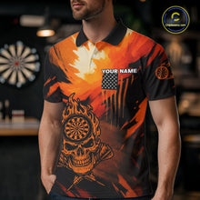 Load image into Gallery viewer, Custom Orange Grunge Skull Dartboard Patriotic Dart Men Polo Jerseys US Flag Dart Shirt NYN1713