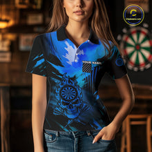 Load image into Gallery viewer, Custom Blue Grunge Skull Dartboard Patriotic Dart Women Polo Jerseys US Flag Dart Shirt NYN1715