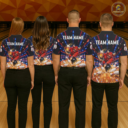 Splatter Beer & Bull Bowling Polo 1/4-Zip Shirt For Men Custom Funny Bowling Tournament Jersey NYN4913