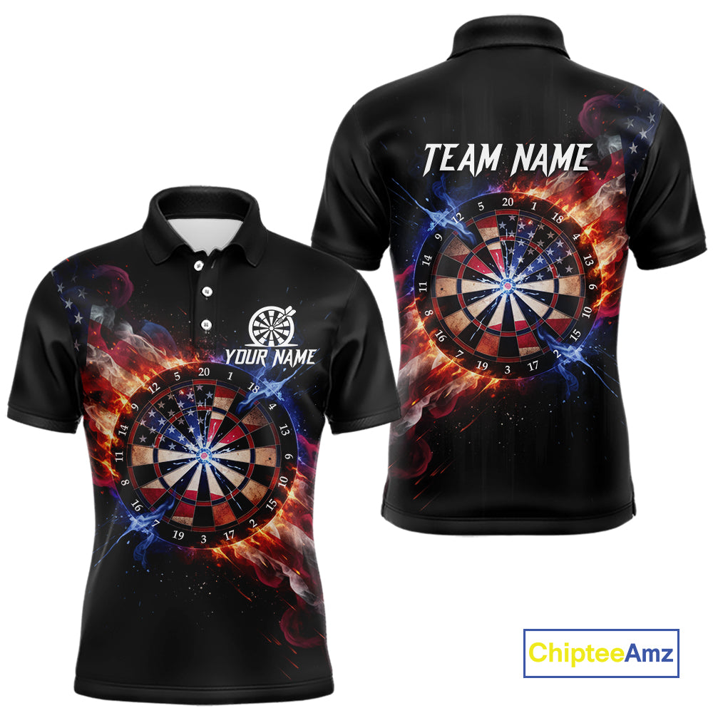 Custom Colorful US Flag Smoke Dartboard Men Darts Polo Shirt Patriotic Dart Gifts NYN1992