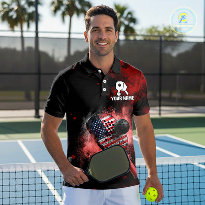 Custom Black And Red Paddle & Ball Pickleball Jerseys Men US Flag Pickleball Shirts NYN2222