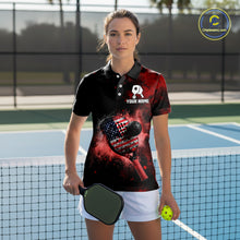 Load image into Gallery viewer, Custom Black And Red Paddle &amp; Ball Pickleball Jerseys Women US Flag Pickleball Shirts NYN2222