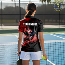 Load image into Gallery viewer, Custom Black And Red Paddle &amp; Ball Pickleball Jerseys Women US Flag Pickleball Shirts NYN2222