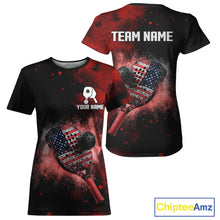 Load image into Gallery viewer, Custom Black And Red Paddle &amp; Ball Pickleball Jerseys Women US Flag Pickleball Shirts NYN2222