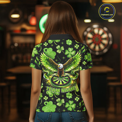 Funny Eagle Dartboard Shamrock Women Darts Polo Shirt Custom St Patrick's Day Darts Team Jersey NYN2531