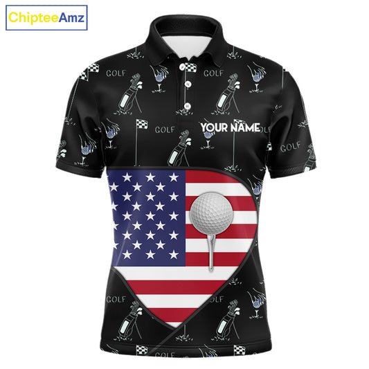 Personalized American Flag Mens Golf Polo Shirts Custom Patriotic Golf Ball Team Jerseys NYN3096