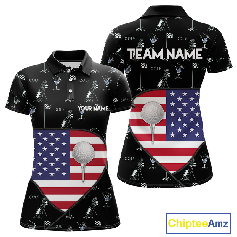 Personalized American Flag Womens Golf Polo Shirts Custom Patriotic Golf Ball Team Jerseys NYN3096