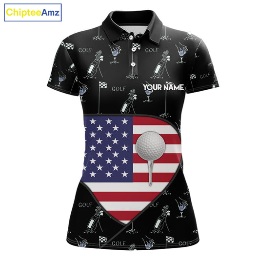 Personalized American Flag Womens Golf Polo Shirts Custom Patriotic Golf Ball Team Jerseys NYN3096