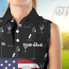 Load image into Gallery viewer, Personalized American Flag Womens Golf Sleeveless Polo Shirts Custom Patriotic Golf Ball Team Jerseys NYN3096