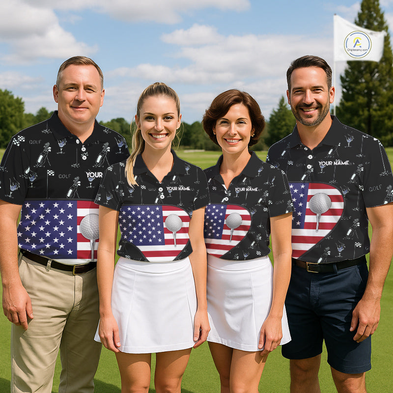 Personalized American Flag Mens Golf Polo Shirts Custom Patriotic Golf Ball Team Jerseys NYN3096