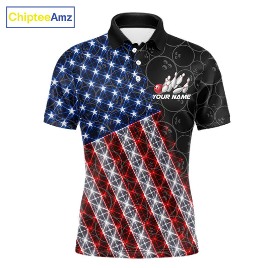 Lightning American Flag Black Bowling Shirts For Men Custom Patriotic Team Bowling Jersey NYN3272
