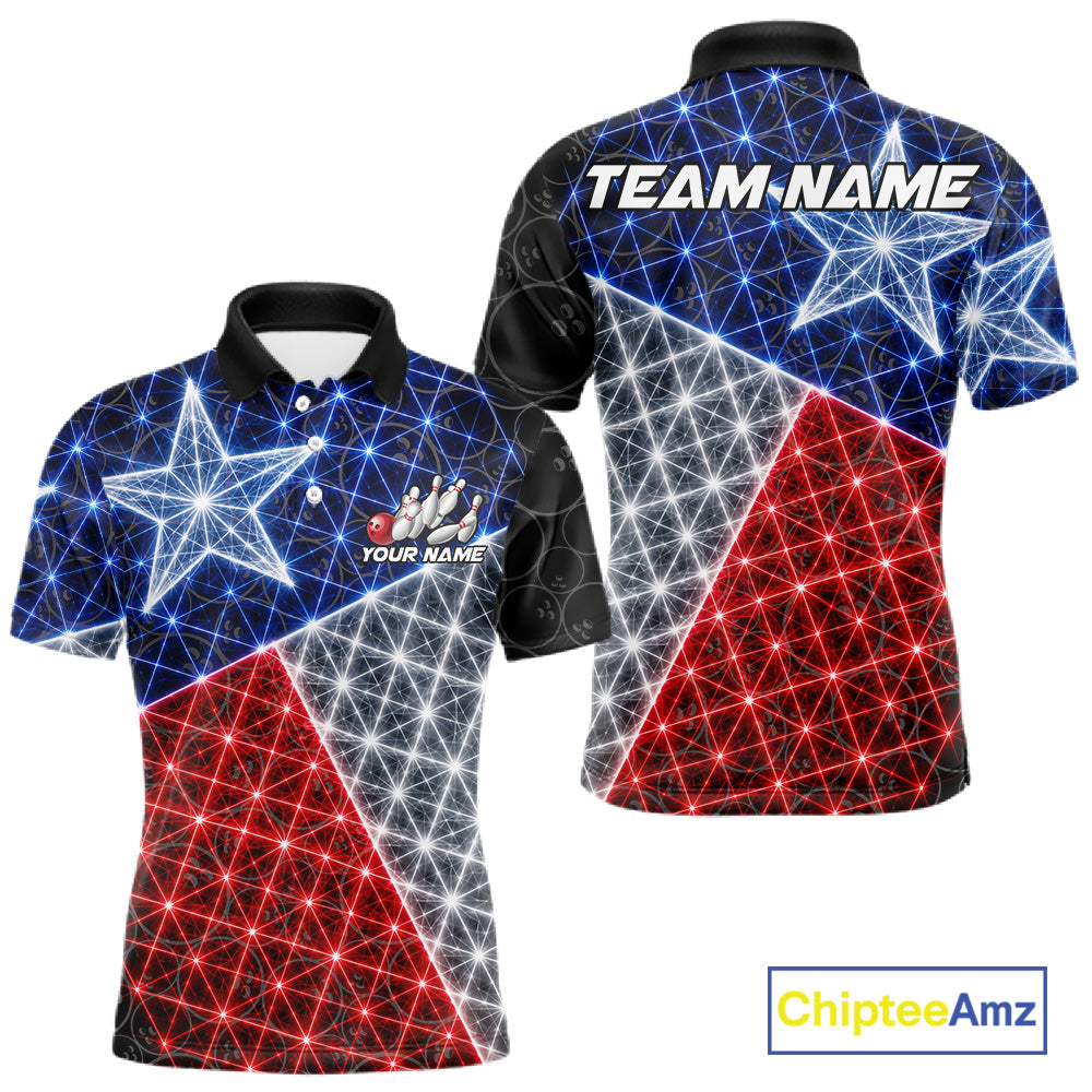 Lightning Texas Flag Black Bowling Shirts For Men Custom Patriotic Team Bowling Jersey NYN3273