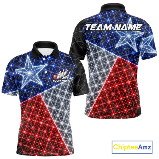 Lightning Texas Flag Black Bowling Shirts For Men Custom Patriotic Team Bowling Jersey NYN3273