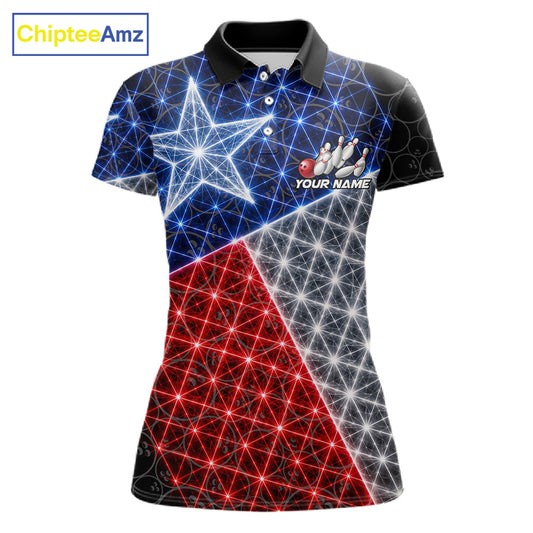 Lightning Texas Flag Black Bowling Shirts For Women Custom Patriotic Team Bowling Jersey NYN3273