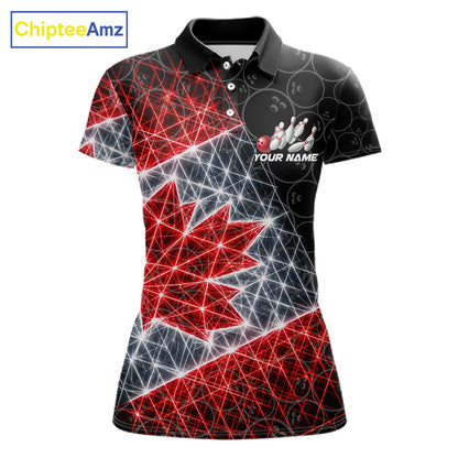 Lightning Canada Flag Black Bowling Shirts For Women Custom Patriotic Team Bowling Jersey NYN3274