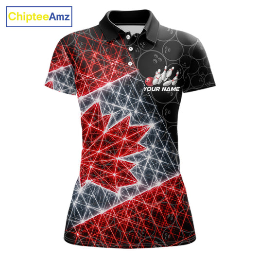 Lightning Canada Flag Black Bowling Shirts For Women Custom Patriotic Team Bowling Jersey NYN3274