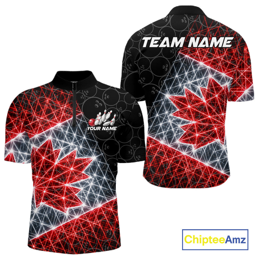 Lightning Canada Flag Black Bowling Shirts For Men Custom Patriotic Team Bowling Jersey NYN3274