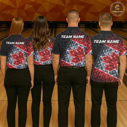 Lightning Canada Flag Black Bowling Shirts For Women Custom Patriotic Team Bowling Jersey NYN3274