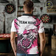 Load image into Gallery viewer, Male darts player wearing Custom Pink Grunge Eagle Scratch Dartboard darts jersey during tournament and league competition, personalized dart team apparel