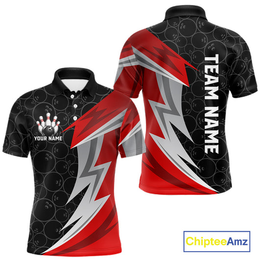 Red And Black Bowling Polo 1/4-Zip Shirt For Men Custom Name Bowling Team Jersey Bowler Gift NYN4546