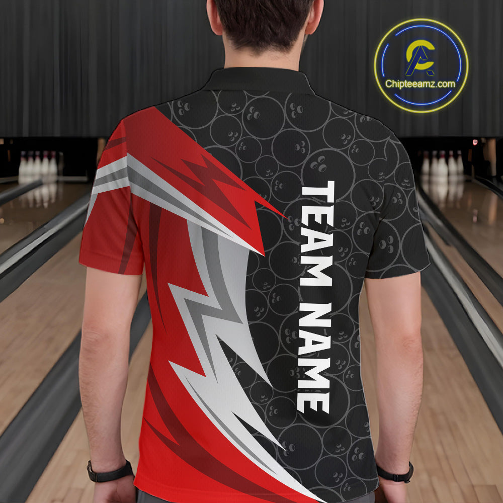 Red And Black Bowling Polo 1/4-Zip Shirt For Men Custom Name Bowling Team Jersey Bowler Gift NYN4546