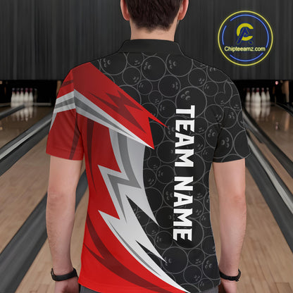 Red And Black Bowling Polo 1/4-Zip Shirt For Men Custom Name Bowling Team Jersey Bowler Gift NYN4546