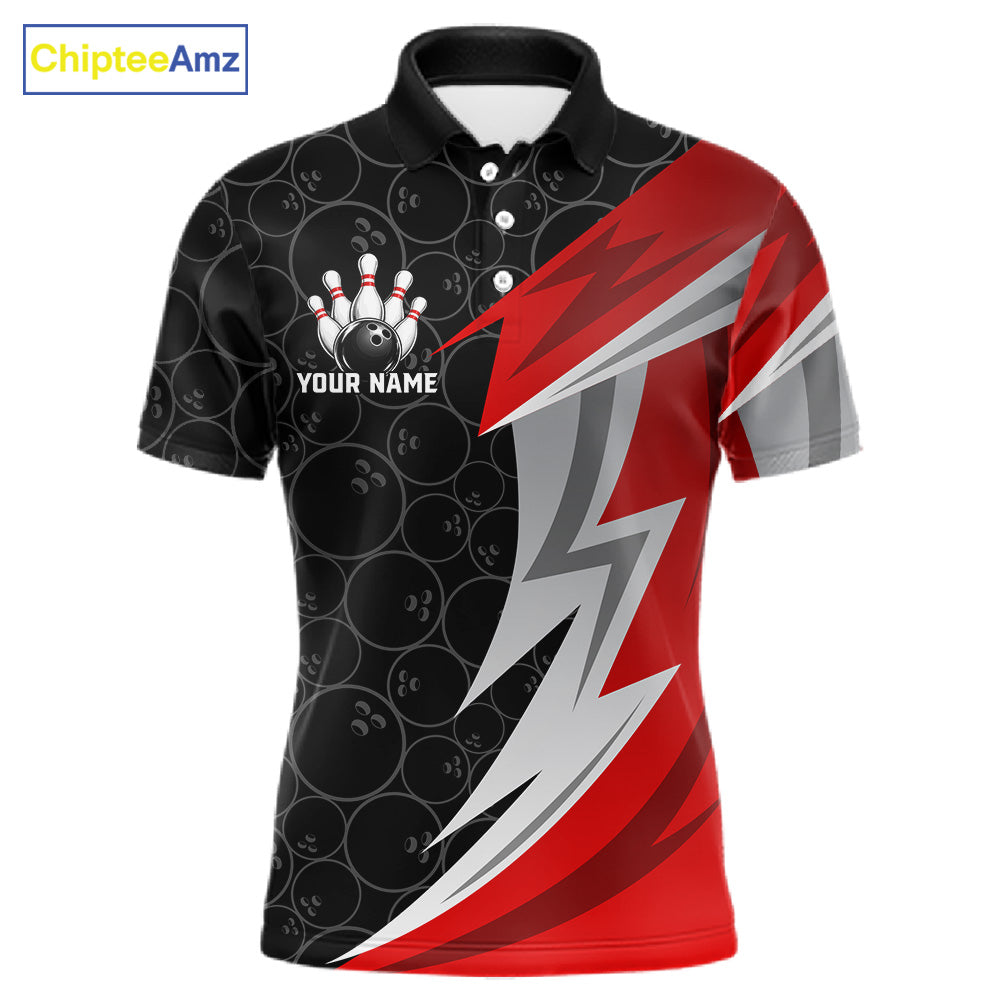 Red And Black Bowling Polo 1/4-Zip Shirt For Men Custom Name Bowling Team Jersey Bowler Gift NYN4546