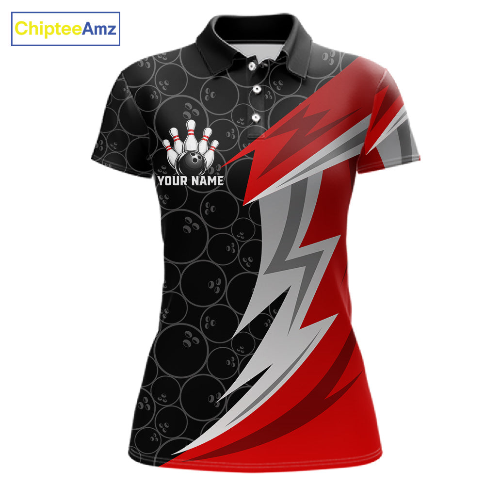 Red And Black Bowling Polo 1/4-Zip Shirt For Women Custom Name Bowling Team Jersey Bowler Gift NYN4546